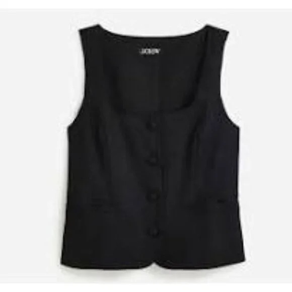 J. Crew Women's Maia Linen Vest Black Covered Buttons Layering  (T4) - Picture 1 of 4